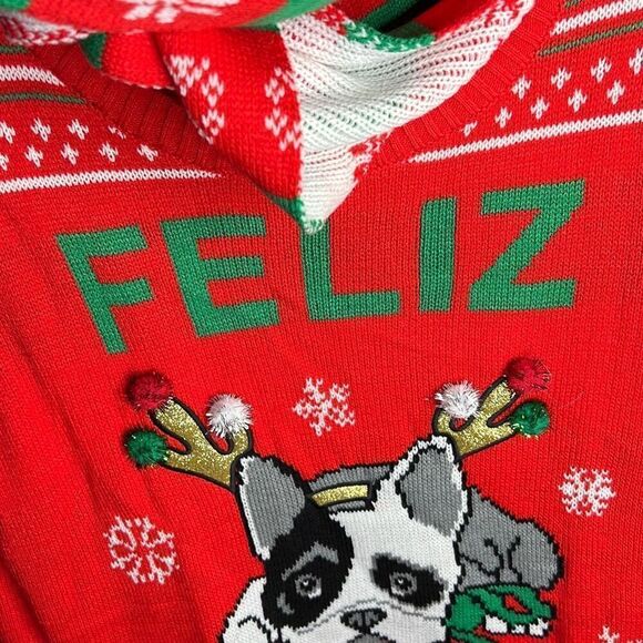 Self Esteem Ugly Cristmas "Feliz Navidog" Sweater Frenchie Bull Dog  & Scarf Plu - Picture 4 of 8